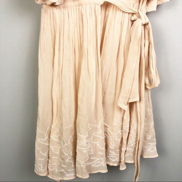 FREE PEOPLE | Sylvia Blush Beaded Mini Wrap Dress Tie Side NEW Women’s Size XS - Picture 5 of 10